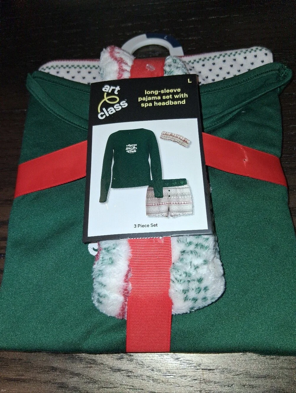 NEW Art Class Green Long-Sleeve Pajama Set Headband, Top & Shorts Girl's L 10 12